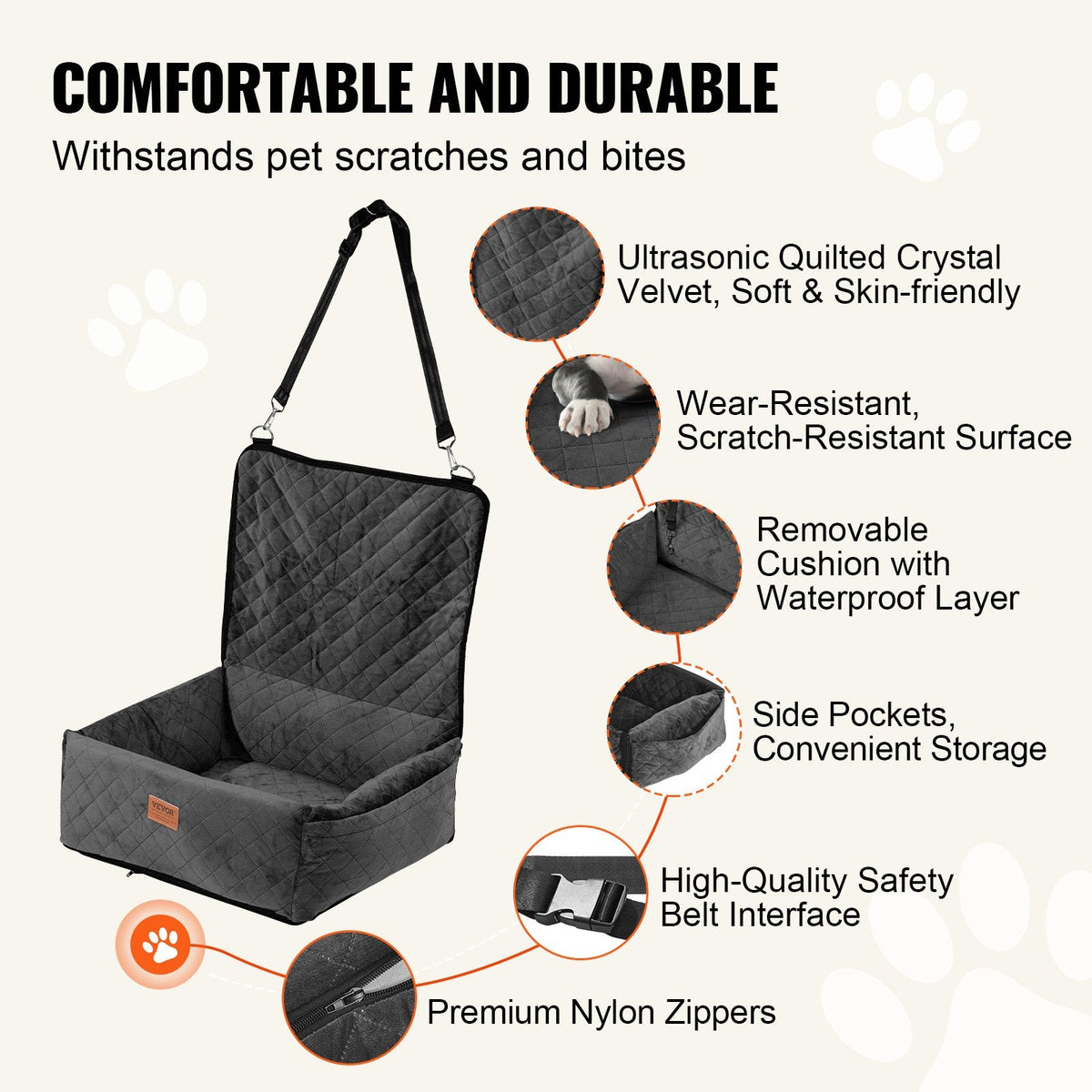 Dog booster car seat installed on a rear car bench