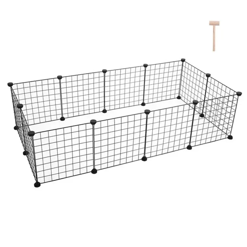 Playpen assembled as a rectangular run for a rabbit